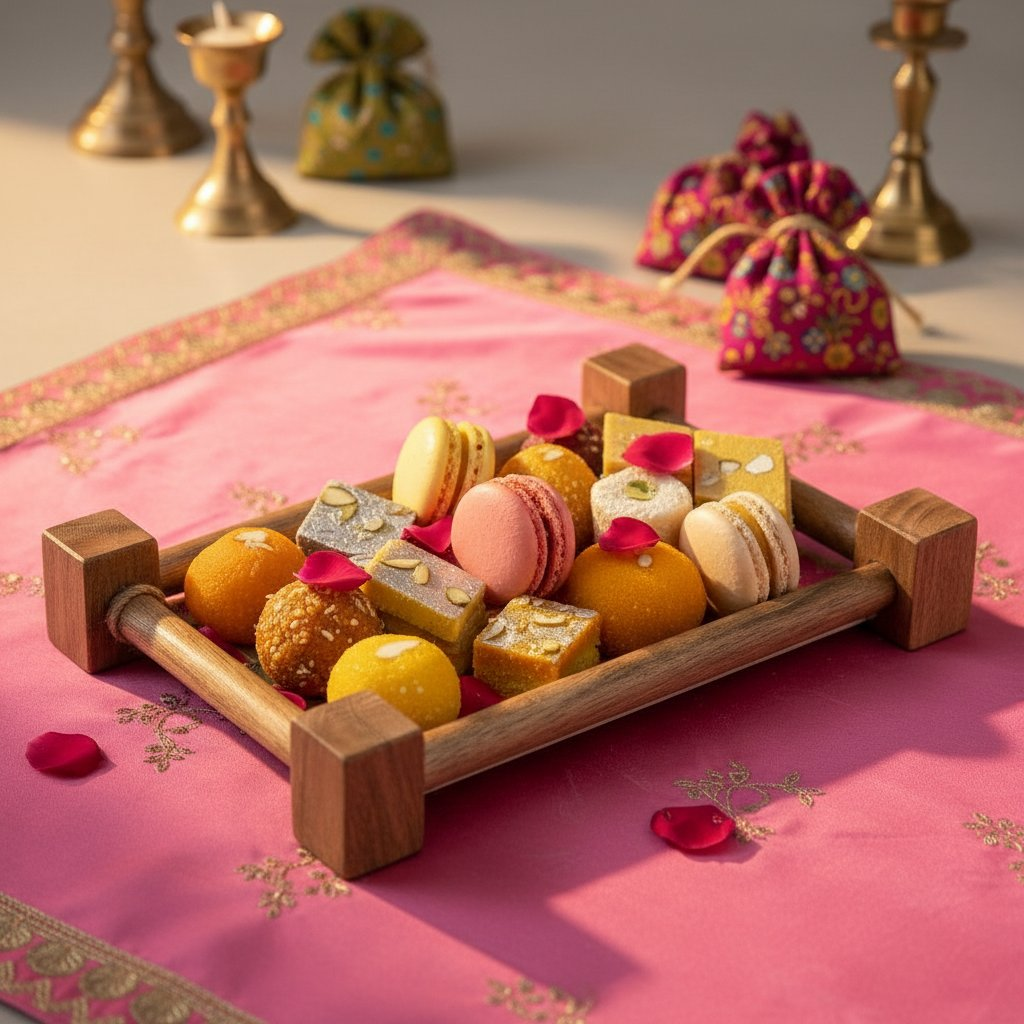 Image 4 of Sattvya Gifting Khatiya Pattern Wooden Snacks Platter