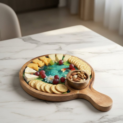 Image 2 of Sattvya Gifting Wooden Koi Fish Pond Art Snack Platter