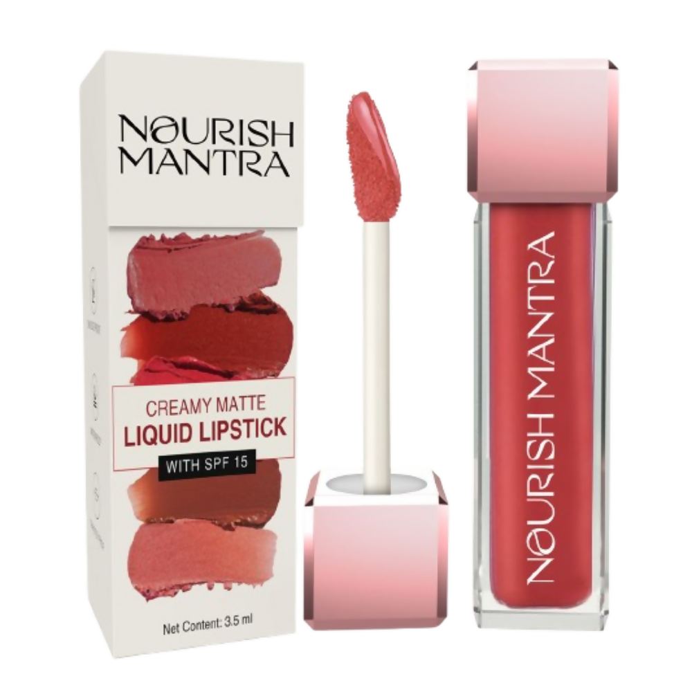Image 1 of Nourish Mantra Liquid Lipstick Creamy Matte with SPF / Water Proof, Smudge Proof Shade- Khilkhilata Coral