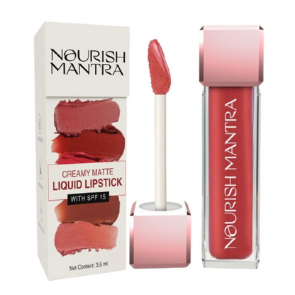 Image 1 of Nourish Mantra Liquid Lipstick Creamy Matte with SPF / Water Proof, Smudge Proof Shade- Khilkhilata Coral