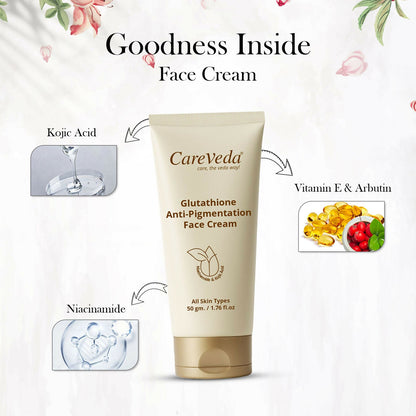 Image 8 of CareVeda Glutathione Skin Care Set of 3 | Face Cream & Face Wash, Face Serum for Bright, Even-Toned Skin | Anti-Pigmentation & Glow Boost | For Men & Women