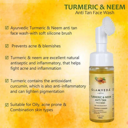 Image 2 of Glamveda Ayurvedic Turmeric & Neem Anti Tan Face Wash With Soft Silicone Brush