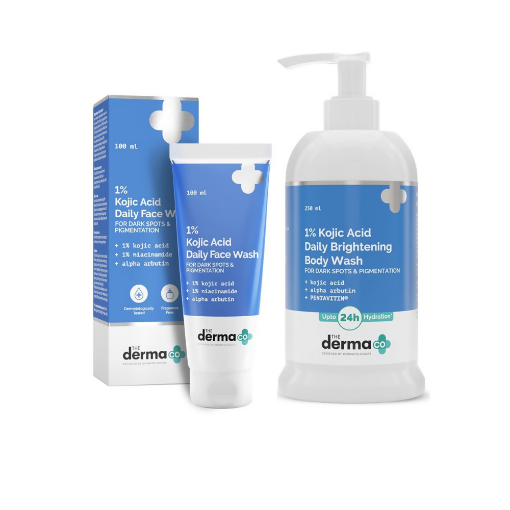Image 1 of The Derma Co 1% Kojic Acid Face Wash & Daily Brightening Body Wash Combo