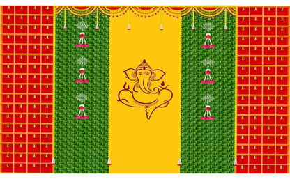 Image 1 of Default Title for the product Sri Yagnaa Decoration M 34 – Ganesh Backdrop Cloth with Bells, 8 x 5 Ft