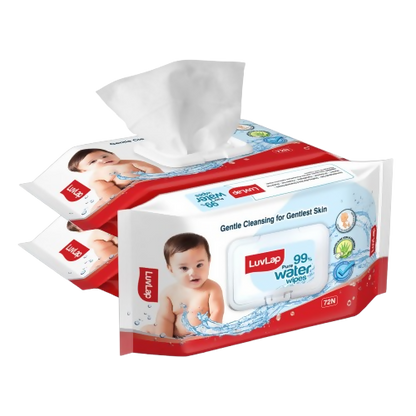 Image 1 of 72 Wipes / Pack of 3 for the product LuvLap Paraben Free 99% Pure Water Nourishing Baby Wipes, with Fliptop Lid