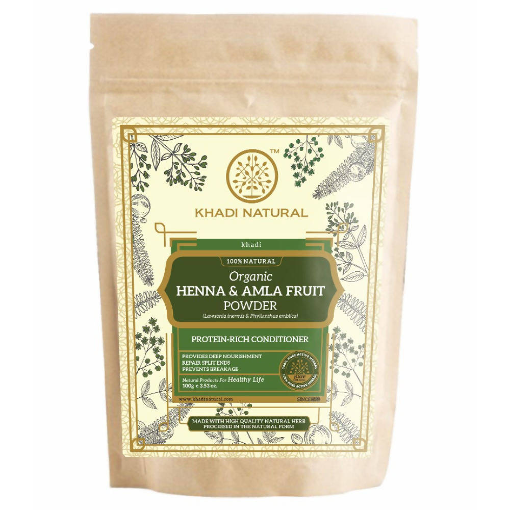 Image 1 of 100 gm for the product Khadi Natural Organic Henna & Amla Fruit Powder