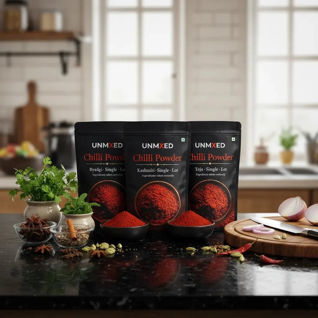 Image 1 of UNMIXED Chilli Powder Combo – Teja, Byadgi & Kashmiri | Family Pack