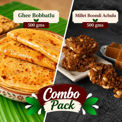 Image 2 of Tenali Ruchulu - Ghee Bobbatlu + Millet Boondi Achulu