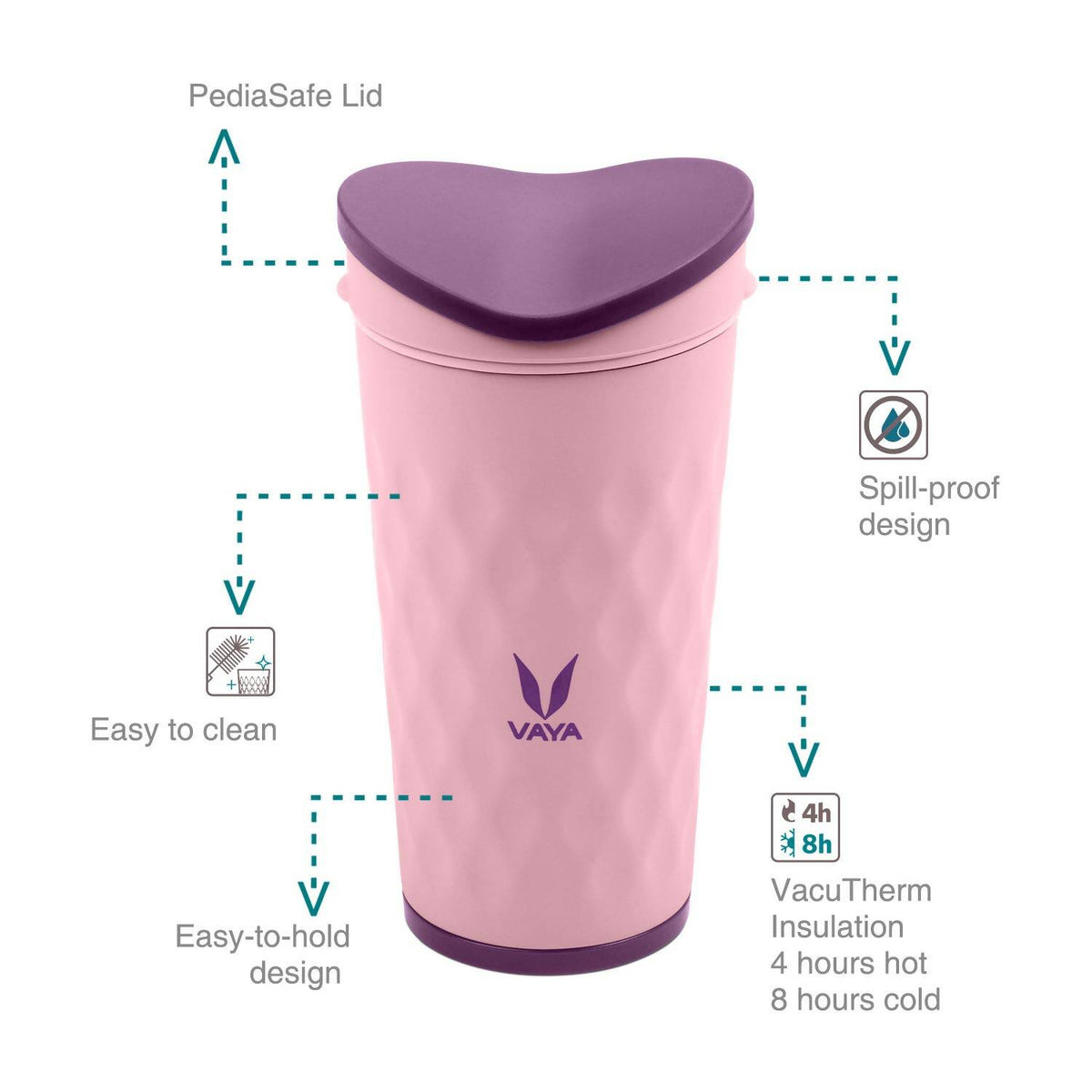 Image 2 of Vaya Drynk Kid'S Stainless Steel Tumbler With Spill-Proof Pediasafe Lid - 350ml (Pink)