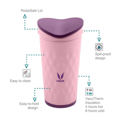 Image 2 of Vaya Drynk Kid'S Stainless Steel Tumbler With Spill-Proof Pediasafe Lid - 350ml (Pink)