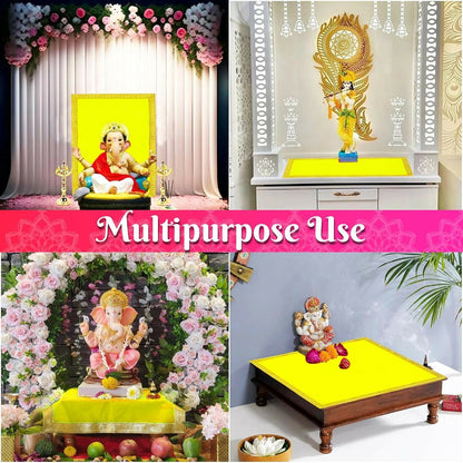 Image 3 of Bhakti Lehar Large Yellow Velvet Pooja Aasan Cloth – 20 x 40 Inch