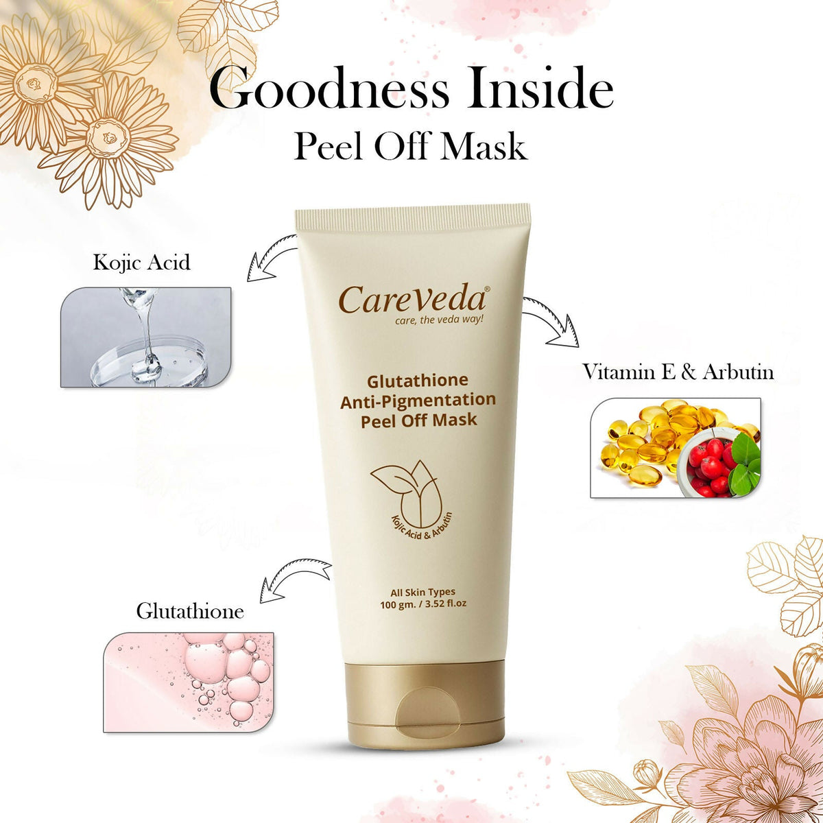 Image 7 of CareVeda Glutathione Skin Care Set of 3 | Face Wash & Peel off Mask, Face Serum for Bright, Even-Toned Skin | Anti-Pigmentation & Glow Boost | For Men & Women