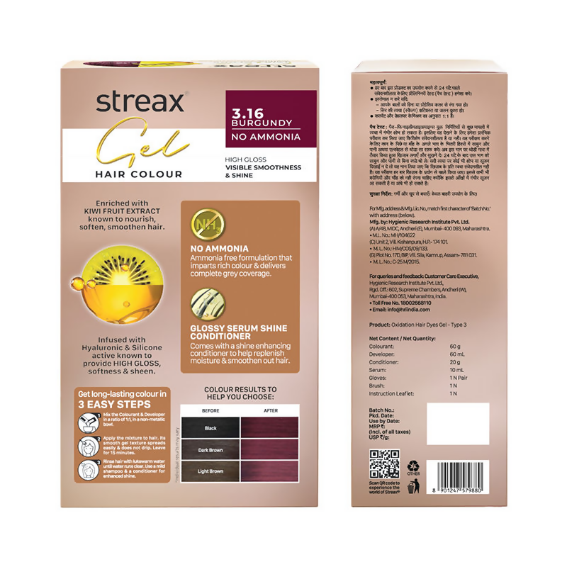 Image 4 of Streax Gel No Ammonia 100% Grey Coverage Hair Color - Burgundy