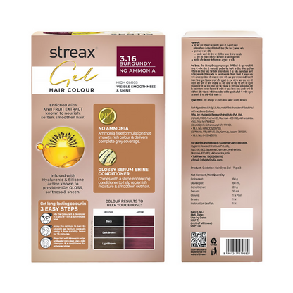 Image 4 of Streax Gel No Ammonia 100% Grey Coverage Hair Color - Burgundy