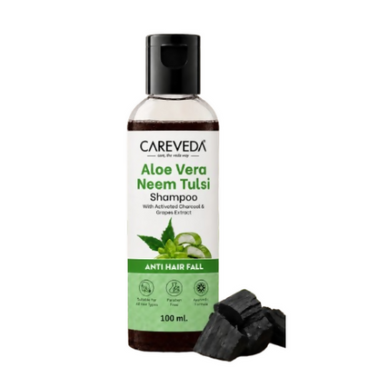 Image 1 of 100 ml / Pack of 1 for the product CareVeda Aloe Vera Neem Tulsi Shampoo with Activated Charcoal & Grapes - Anti Hair Fall