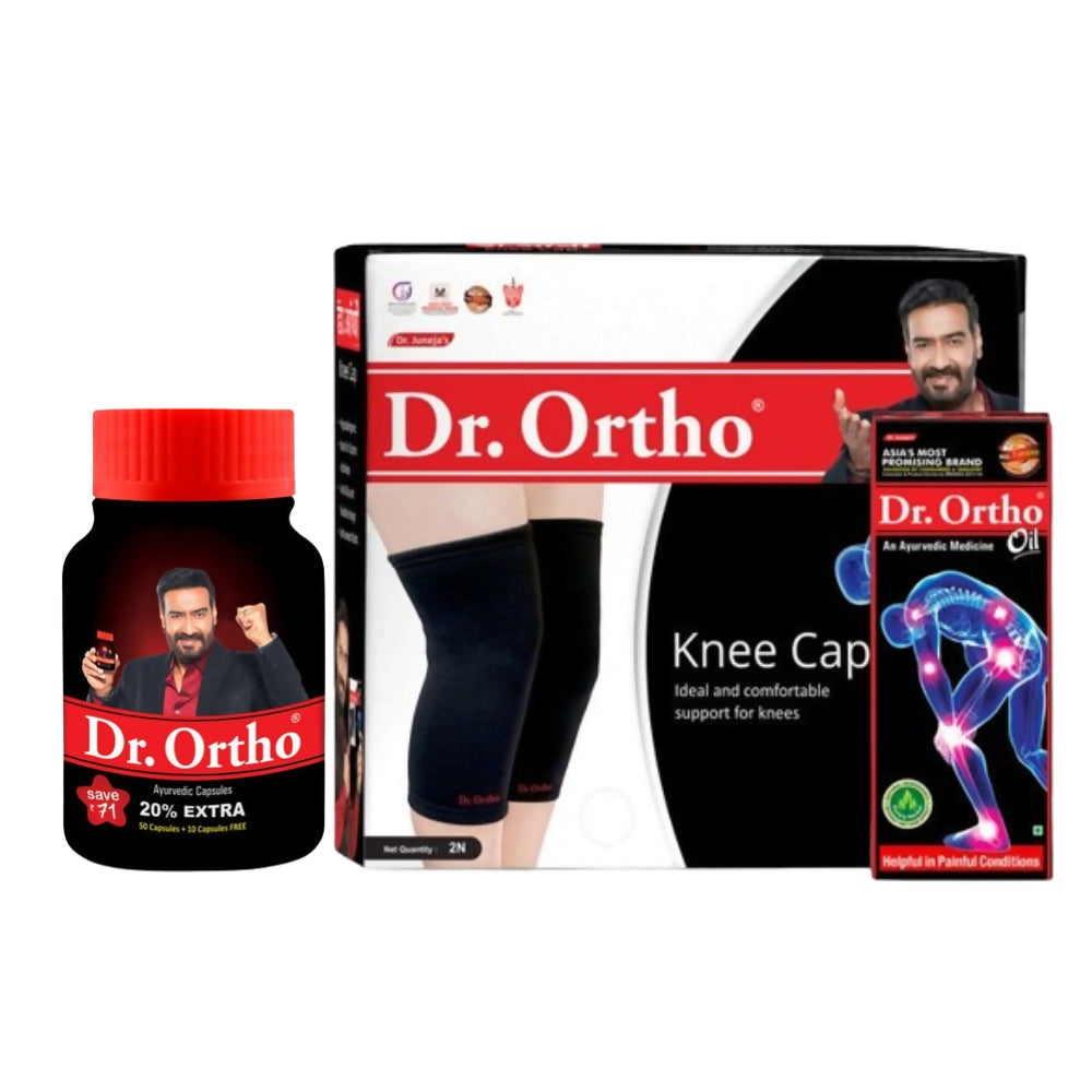 Image 1 of combo / Pack of 1 for the product Dr. Ortho Ayurvedic Oil, Capsules & Knee Cap Combo