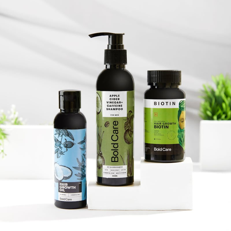 Image 1 of Bold Care DHT Blocker Shampoo + Hair Growth Oil + Biotin Supplements Combo