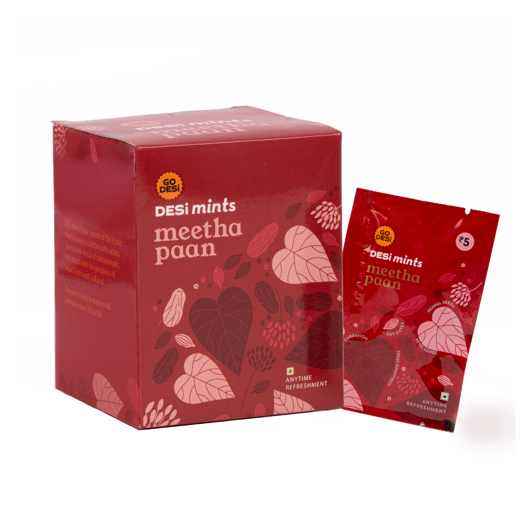 Image 1 of Go desi Meetha Paan Mints | 100% natural - Betel leaves, Sweet dates, Saunf & Elaichi | Box of 40 sachets