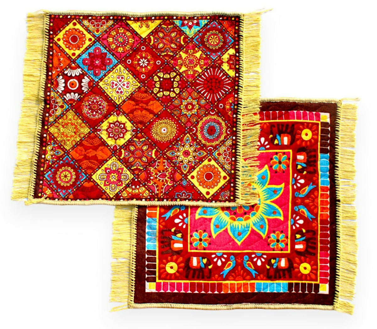 Image 2 of Glun 24 * 24 Inch Velvet Multipurpose Square Carpet Or Mat For Pooja Aasan, Sitting, Meditation 2 Piece Pack