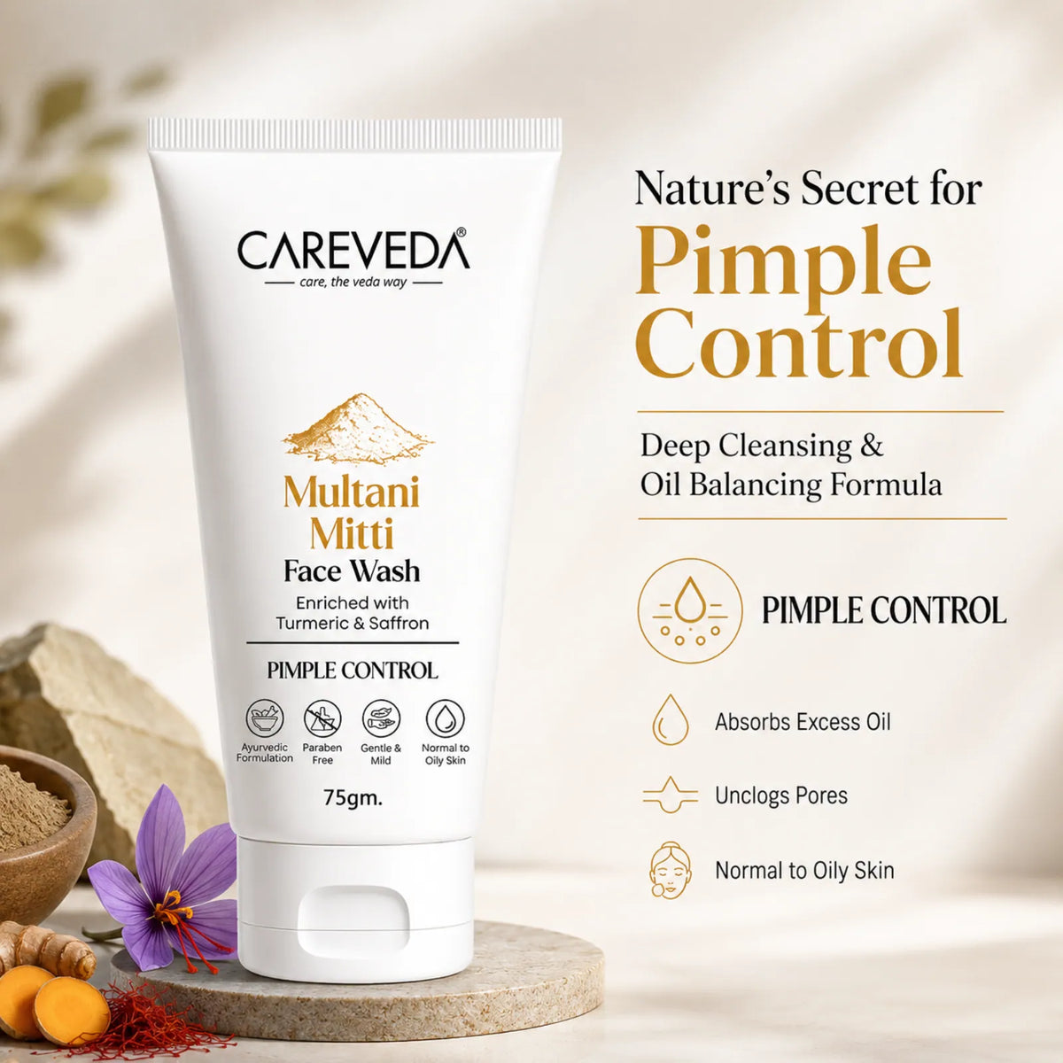 Image 2 of CareVeda Multani Mitti Face Wash – Pimple Control & Oil Balancing