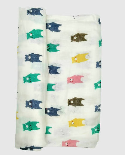 Image 5 of Kindermum Organic Cotton Muslin Swaddle Blanket 110 Cm X 110 Cm - Set Of 2 - Colorful Polka And Bear