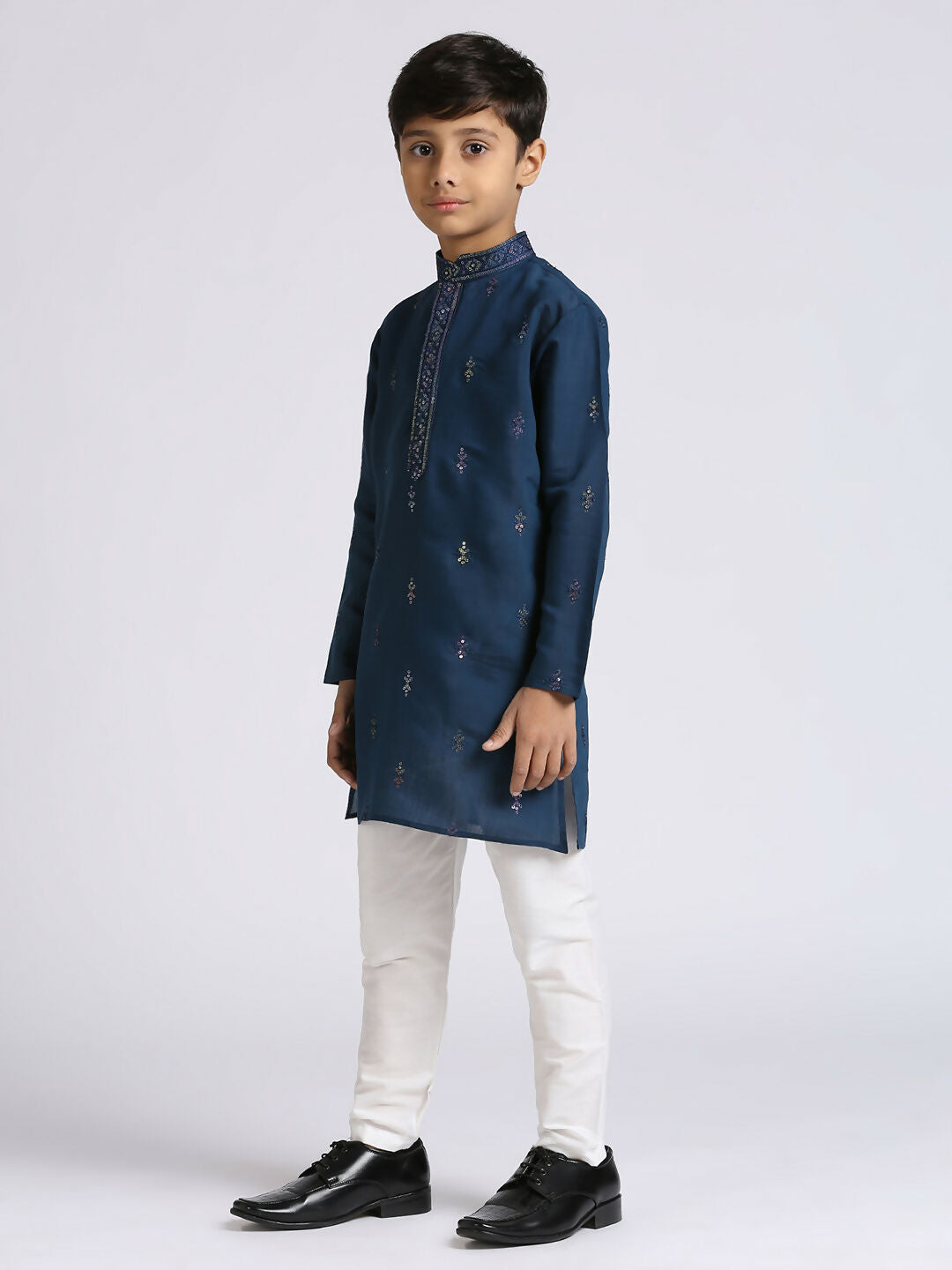 Image 3 of Joban Fashion Kids Island Traditional Ethnic Wear with Silk Sequence Embroidery Full Sleeves Kurta and Pyjama Set - Blue