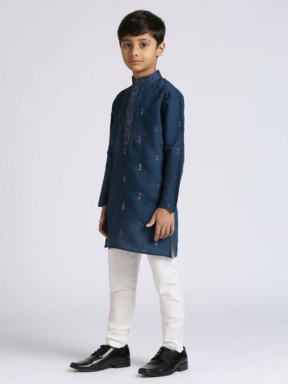 Image 3 of Joban Fashion Kids Island Traditional Ethnic Wear with Silk Sequence Embroidery Full Sleeves Kurta and Pyjama Set - Blue
