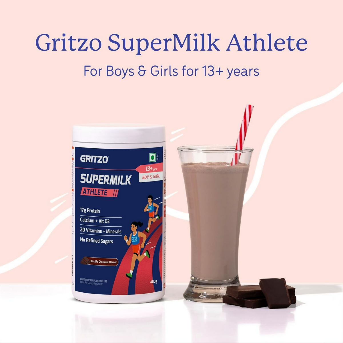 Image 7 of Gritzo SuperMilk Athlete (13+y Boy & Girl),17g Protein Powder - Double Chocolate