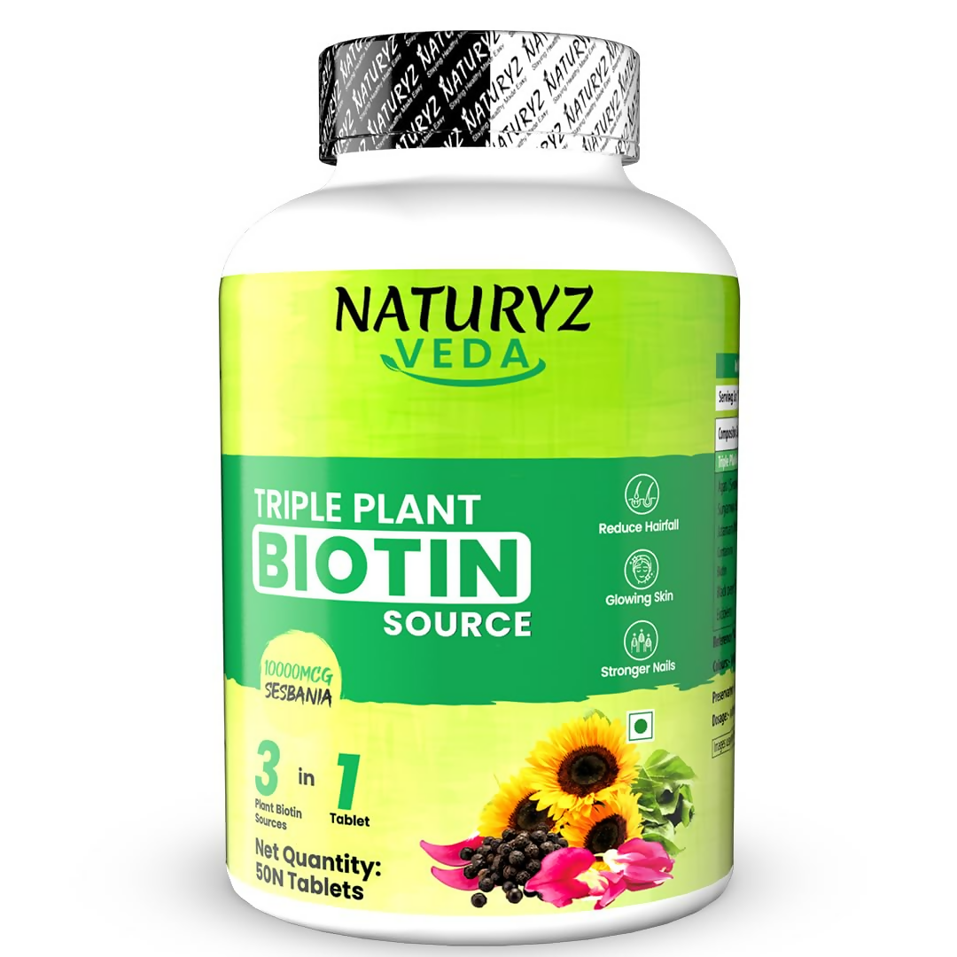 Image 1 of 50 tabs for the product Naturyz Veda Triple Plant Biotin For Hair Growth Tablets