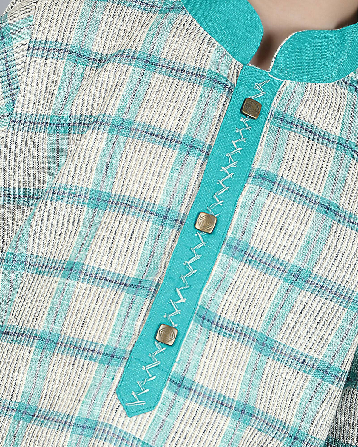 Image 6 of Joban Fashion Kids Island Cotton Full Sleeves Striped Kurta and Pyjama- Teal Blue