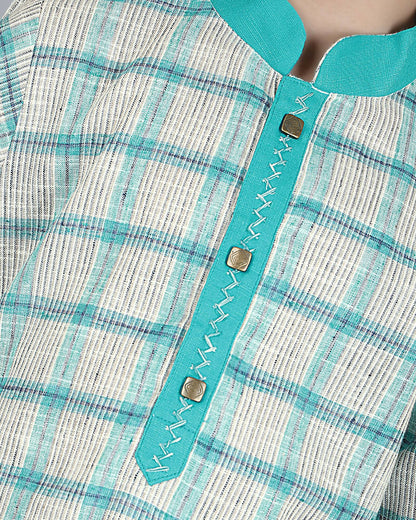 Image 6 of Joban Fashion Kids Island Cotton Full Sleeves Striped Kurta and Pyjama- Teal Blue