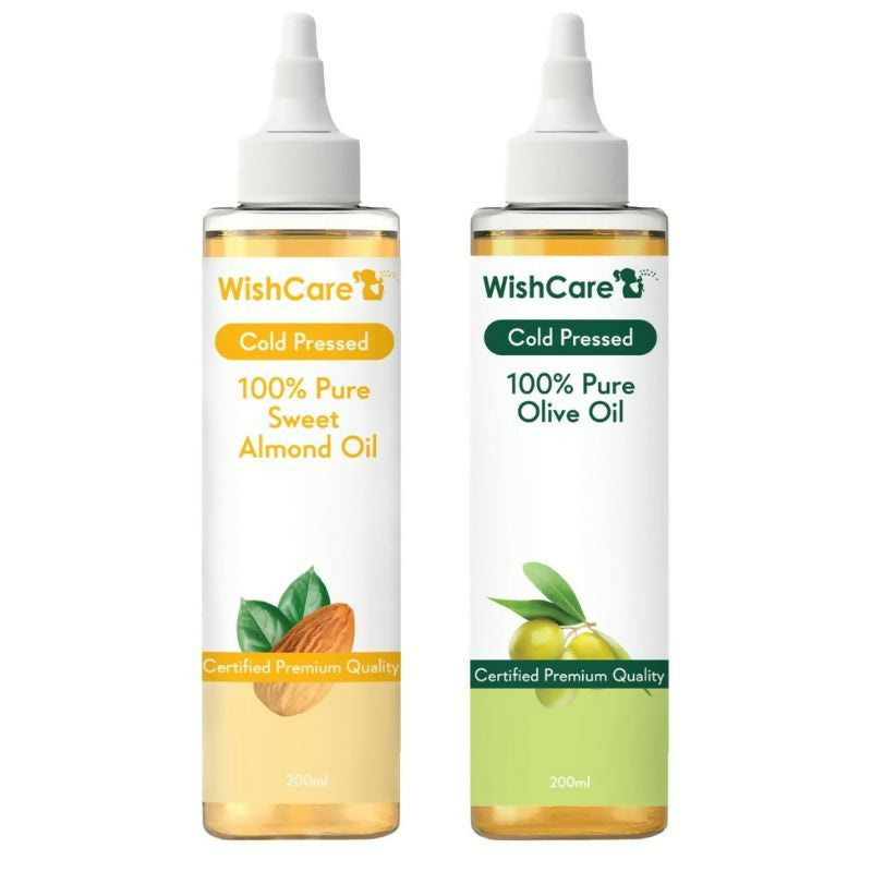 Image 1 of Wishcare 100% Pure Cold Pressed Olive Oil & Badam Rogan Sweet Almond Oil Combo