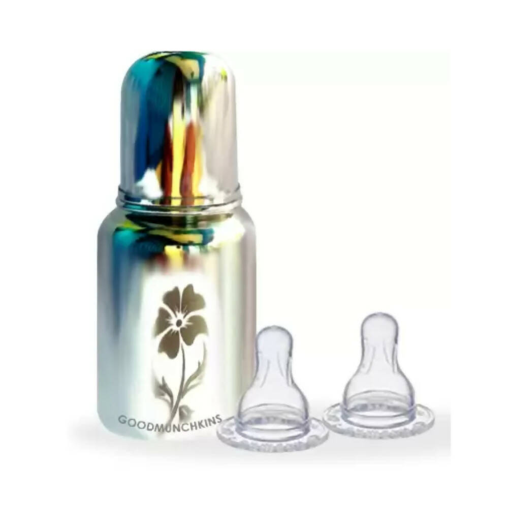 Image 2 of Goodmunchkins Stainless Steel Feeding Rustfree Bottle with 2 Anti Colic Silicone Nipple For Kids 150 ml
