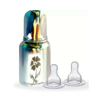 Image 2 of Goodmunchkins Stainless Steel Feeding Rustfree Bottle with 2 Anti Colic Silicone Nipple For Kids 150 ml