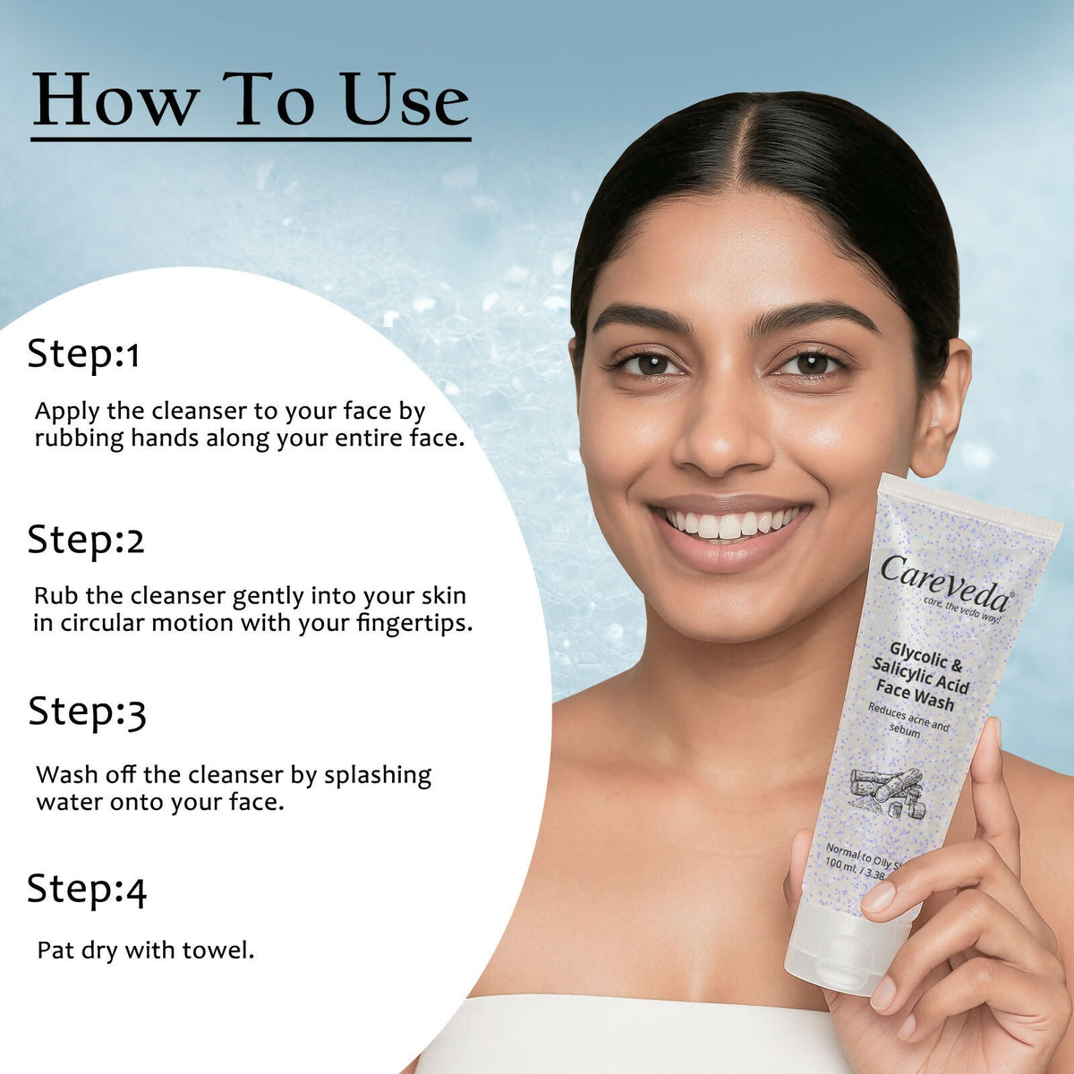 Image 7 of CareVeda Glycolic & 1% Salicylic Acid Face Wash for Acne & Oil Control