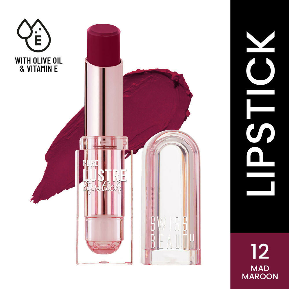 Image 8 of Swiss Beauty High Shine Finish Smooth Glide Pure Lustre Lipstick - 12 Mad Maroon