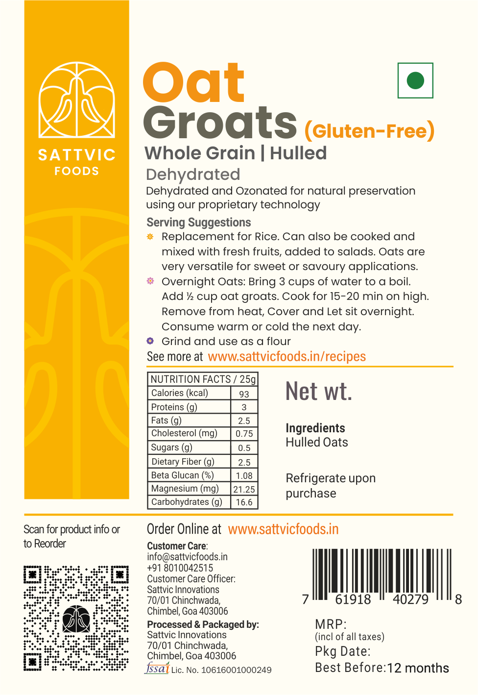 Image 6 of Sattvic Foods Hulled Oat Groats