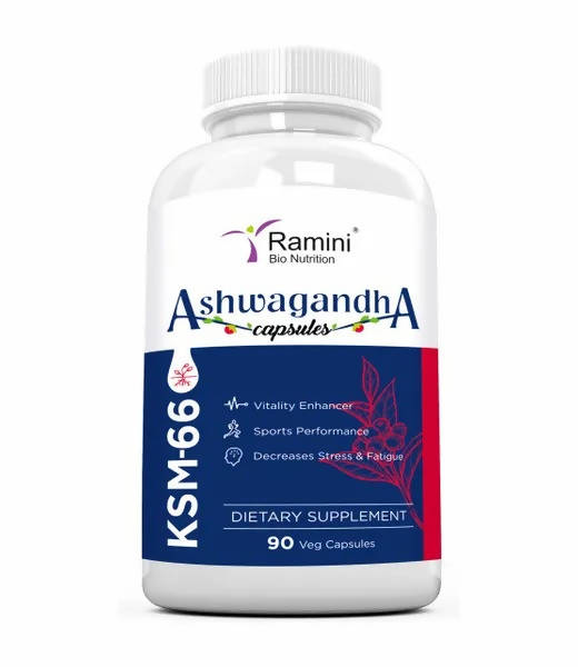 Image 1 of 90 caps for the product Ramini Bio Nutrition Ksm-66 Ashwagandha 500mg Veg Capsules