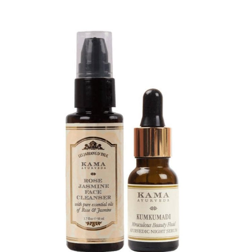 Image 1 of Combo for the product Kama Ayurveda Kumkumadi Night Serum And Rose Jasmine Face Cleanser Combo