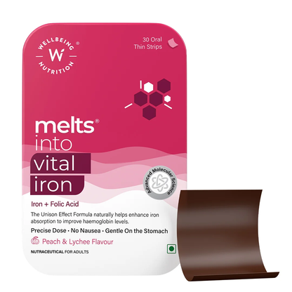 Image 1 of 30 Strips / Pack of 1 for the product Wellbeing Nutrition Melts Vital Iron Oral Strips-Exotic Elderberry Flavor