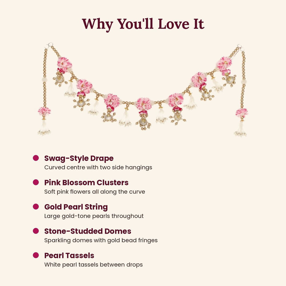Image 4 of Renu's Creation Pink Blossom Pearl Swag Toran