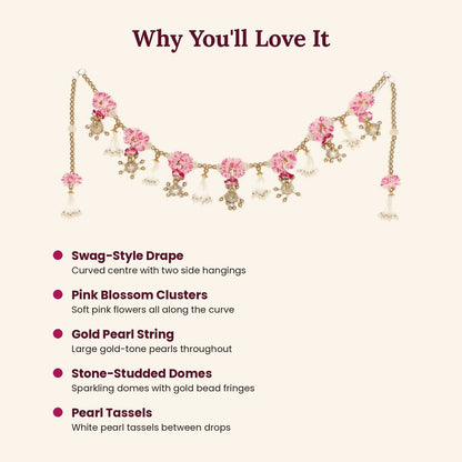 Image 4 of Renu's Creation Pink Blossom Pearl Swag Toran