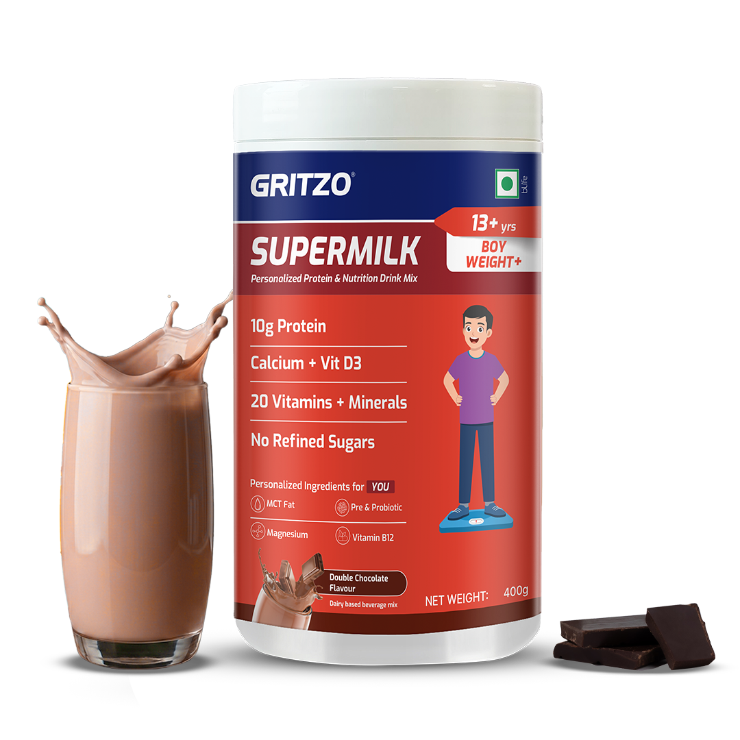 Image 1 of 400 gm for the product Gritzo Supermilk Weight+ Health Drink For 13+Y Boys - Double Chocolate