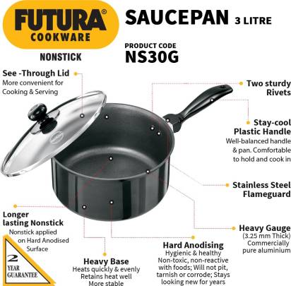 Image 2 of Hawkins Futura Non-stick Sauce Pan 20 cm Diameter with Lid 3 L (NS30G)