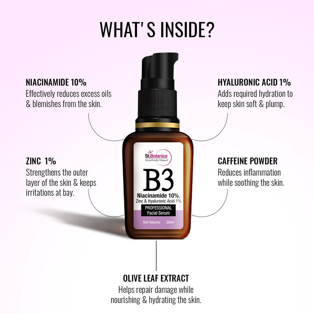 Image 5 of St.Botanica B3 Niacinamide, Zinc & Hyaluronic Acid Professional Facial Serum