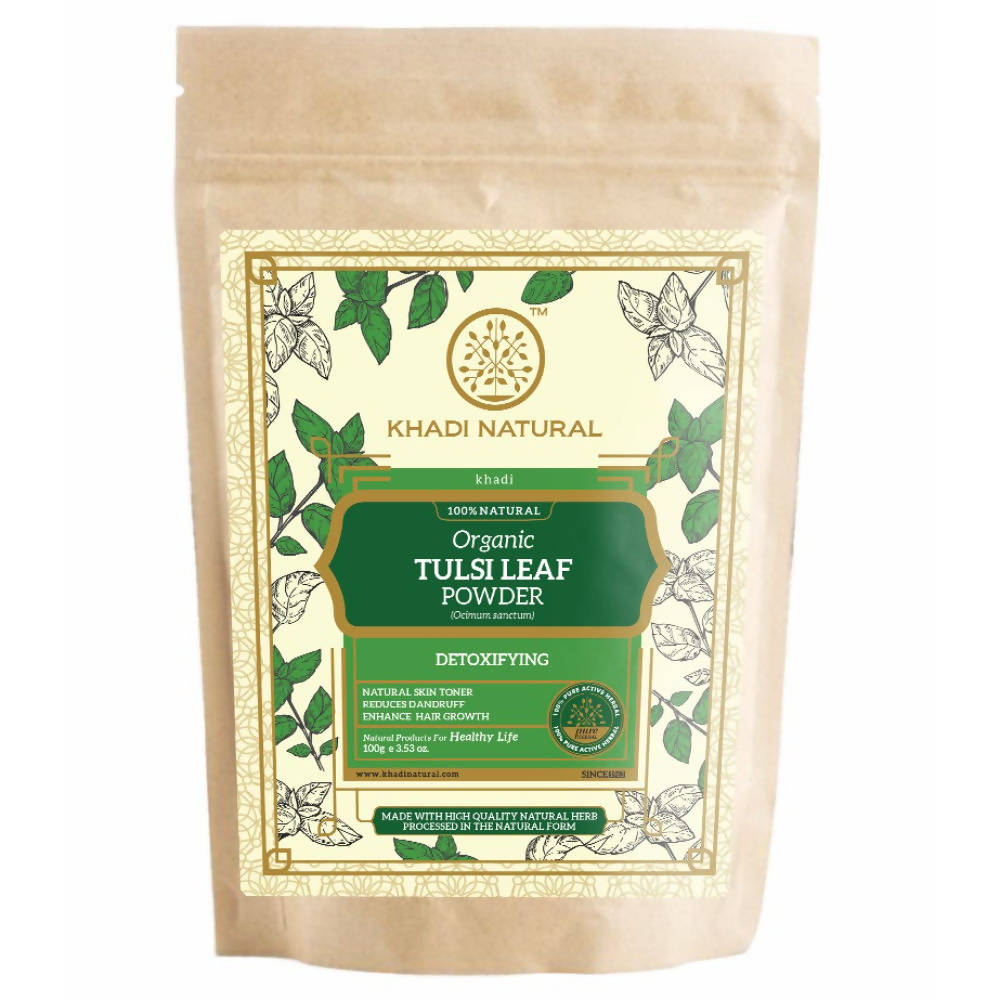 Image 1 of 100 gm for the product Khadi Natural Organic Tulsi Leaf Powder