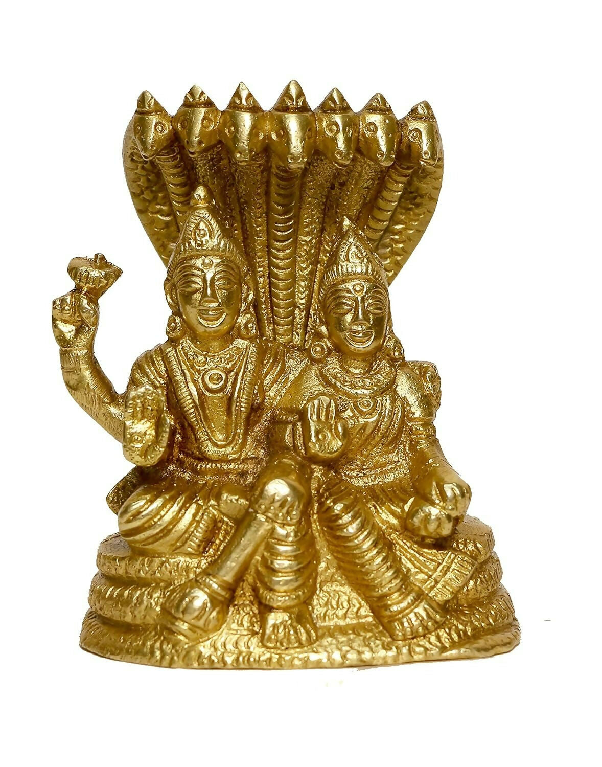 Image 1 of P.J.Handicrafts Brass Metal Statue Of Vishnu Ji With Laxmi