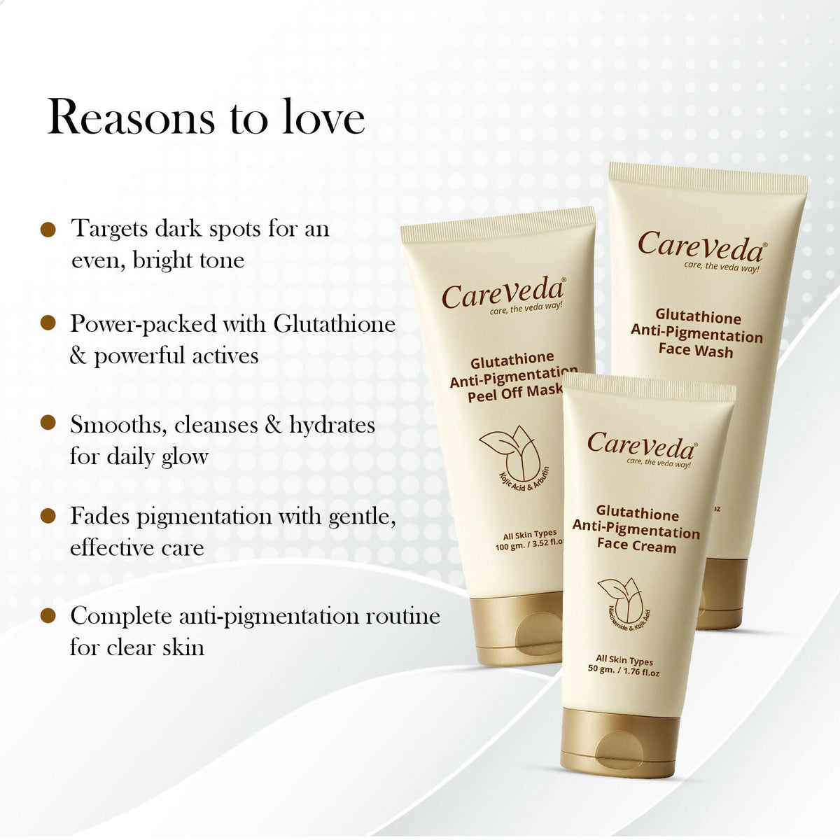 Image 4 of CareVeda Glutathione Skin Care Set of 3 | Face Cream & Face Wash, Peel off Mask for Bright, Even-Toned Skin | Anti-Pigmentation & Glow Boost | For Men & Women