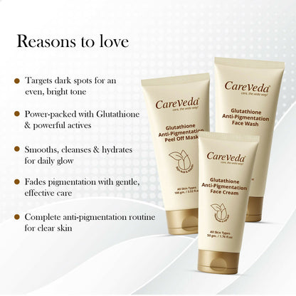 Image 4 of CareVeda Glutathione Skin Care Set of 3 | Face Cream & Face Wash, Peel off Mask for Bright, Even-Toned Skin | Anti-Pigmentation & Glow Boost | For Men & Women