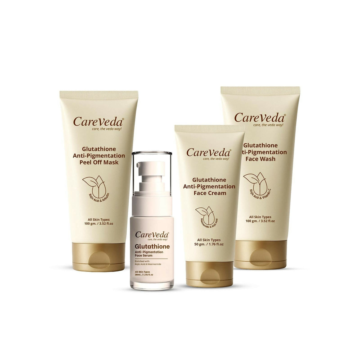 Image 1 of Pack of 1 for the product CareVeda Glutathione Skin Care Set of 4 | Face Wash & Cream, Peel off Mask, Serum for Bright & Even-Toned Skin